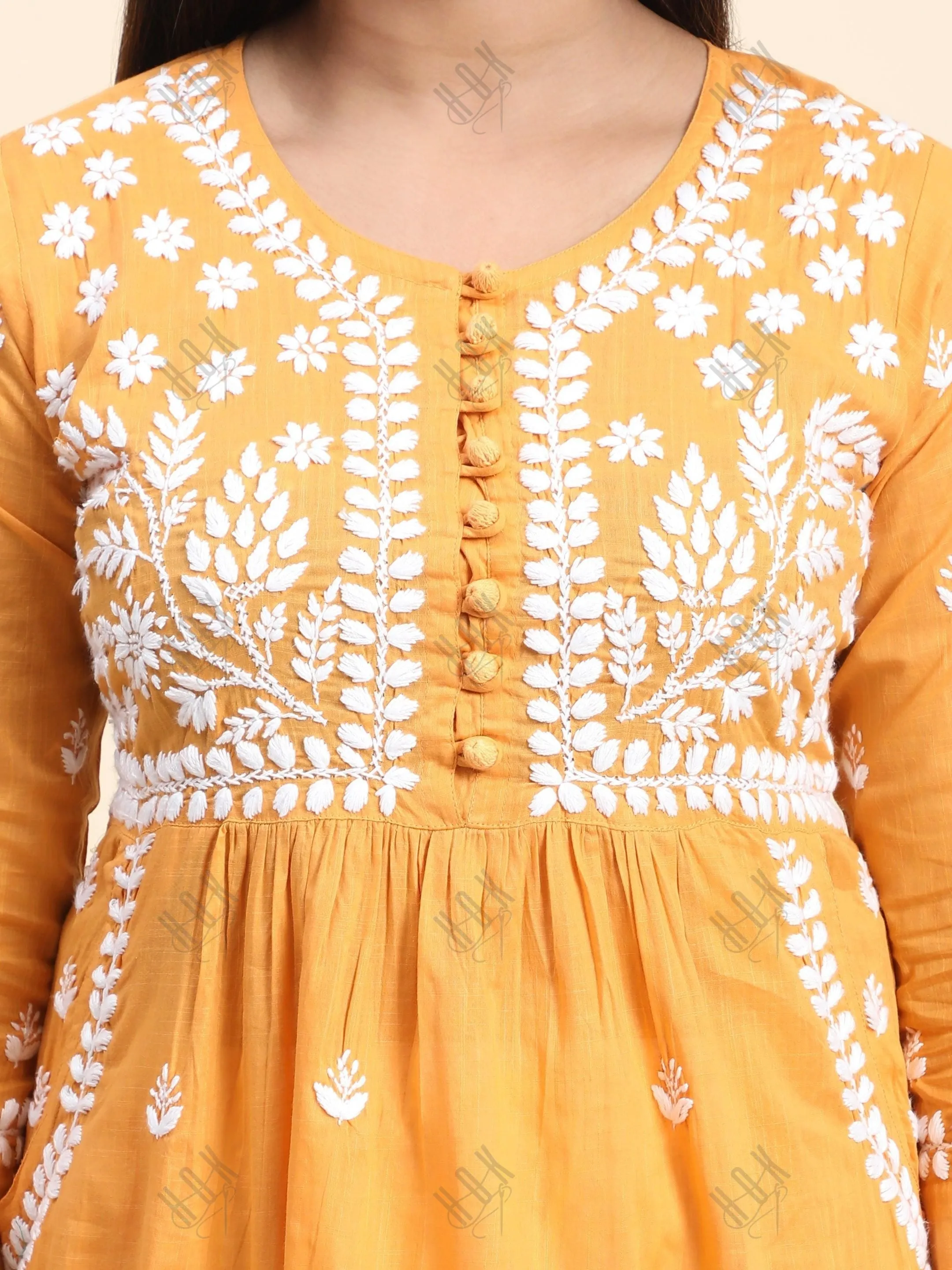 Fizaa Chikankari Long Kurti In Cotton For Women With Pocket