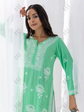 Fizaa Kurta with Chikankari Hand Embroidery Sea Green