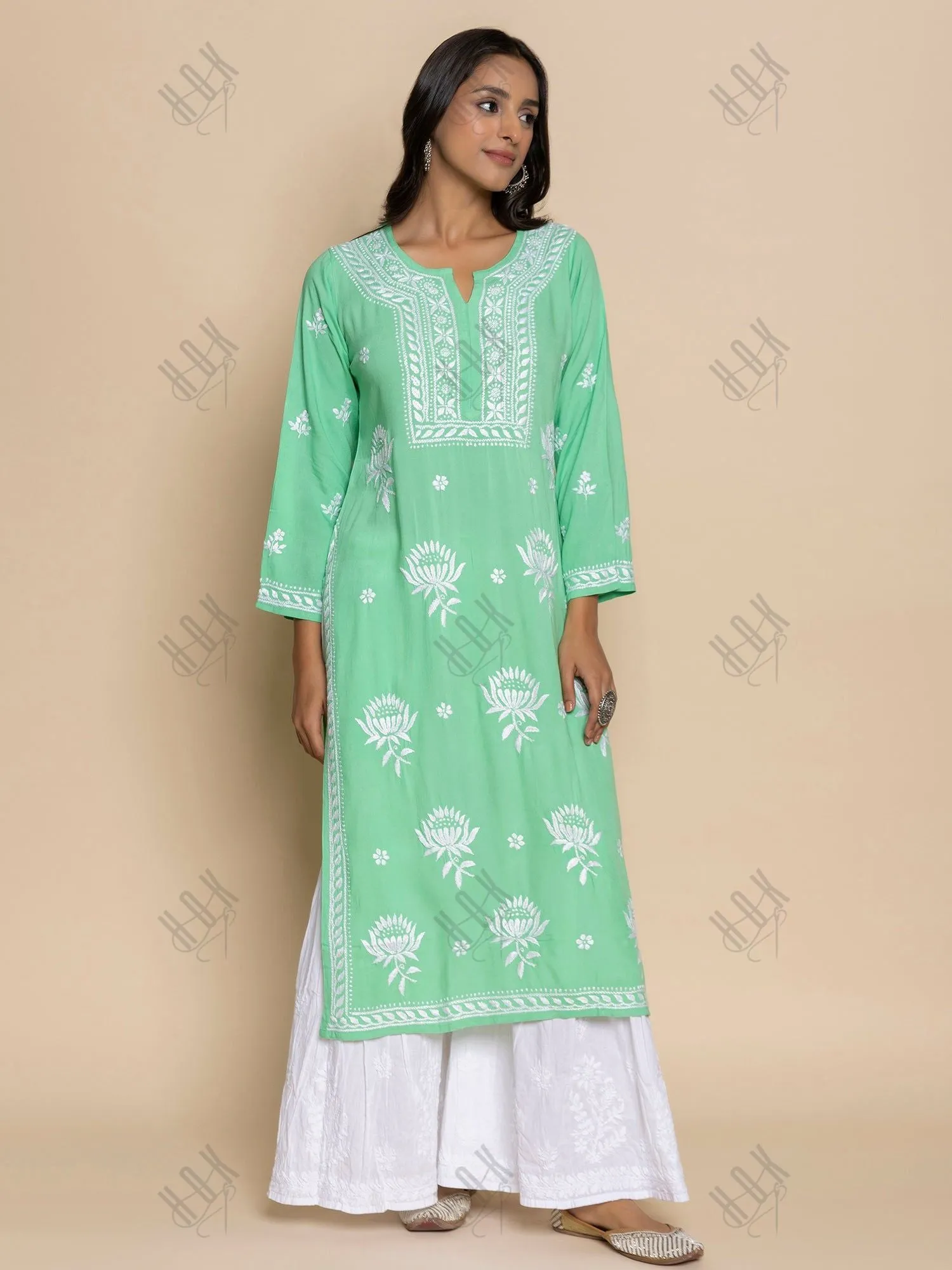 Fizaa Kurta with Chikankari Hand Embroidery Sea Green