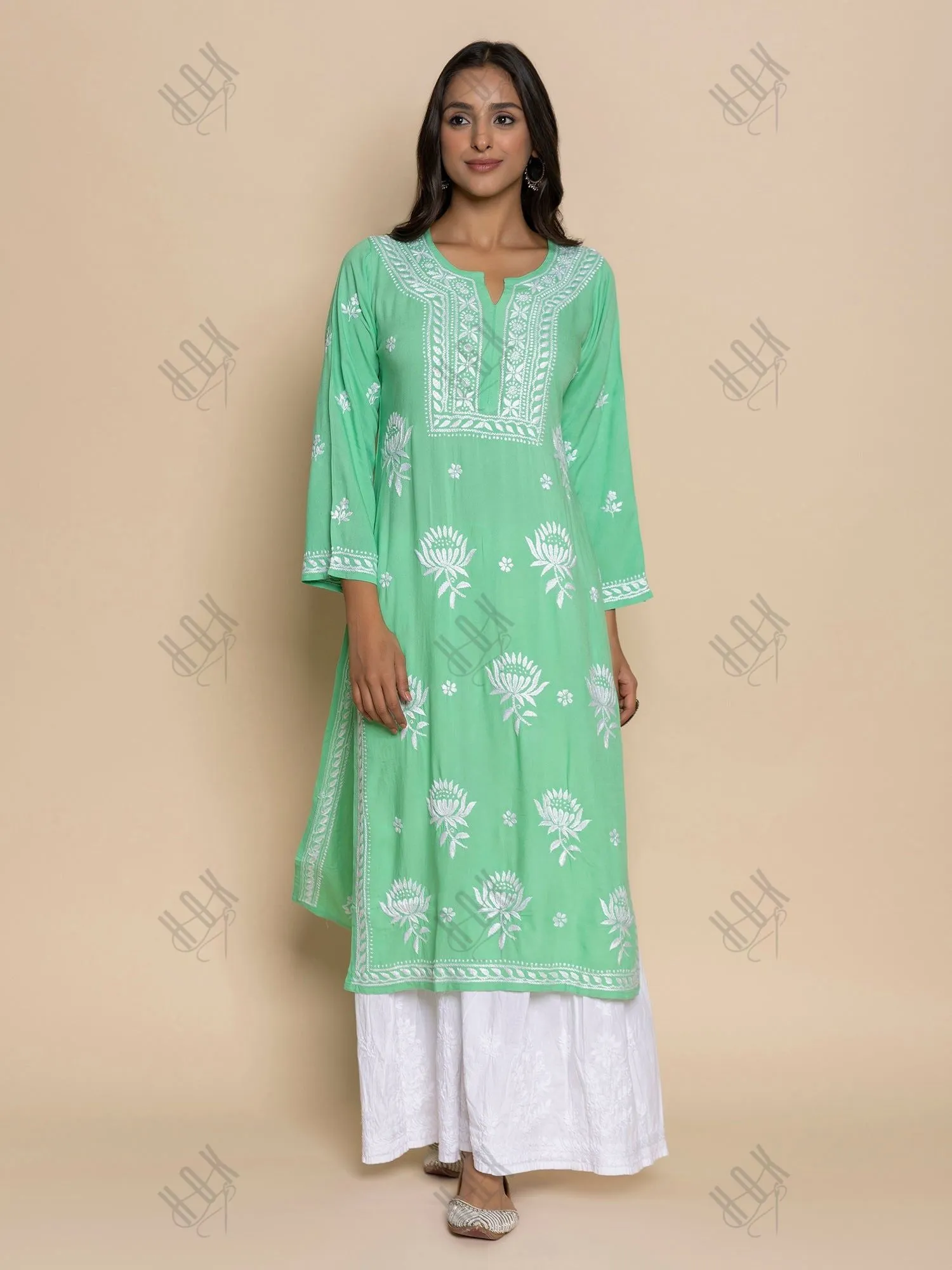 Fizaa Kurta with Chikankari Hand Embroidery Sea Green