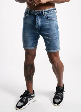 GK Bravo Denim Short With Stripe - Mid Wash