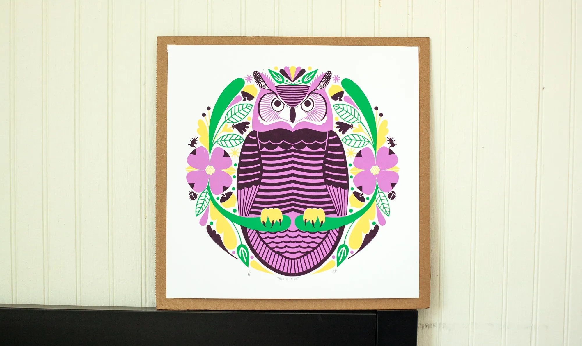 great horned owl art print, purple owl art print, hootie hoo print