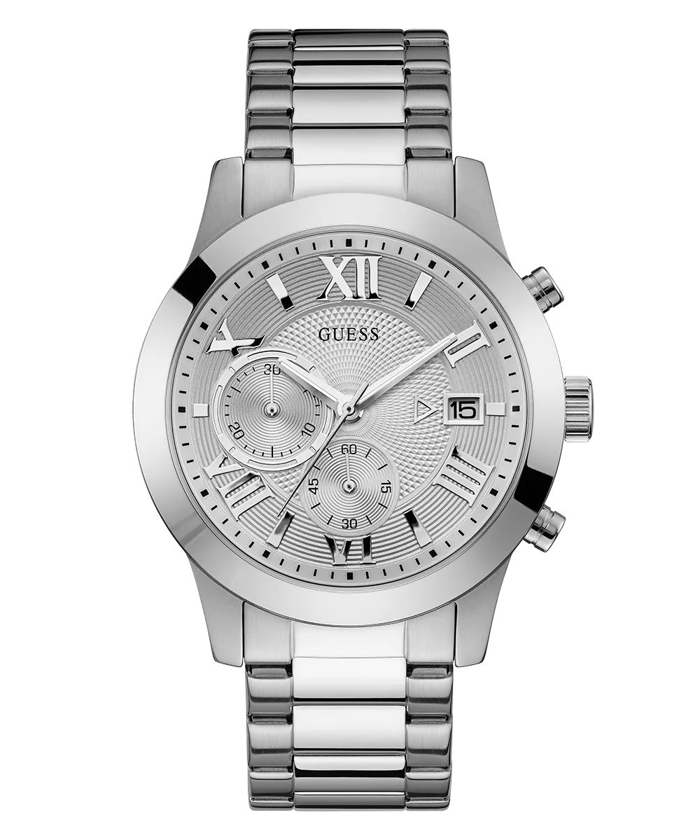 GUESS Mens Silver Tone Chronograph Watch