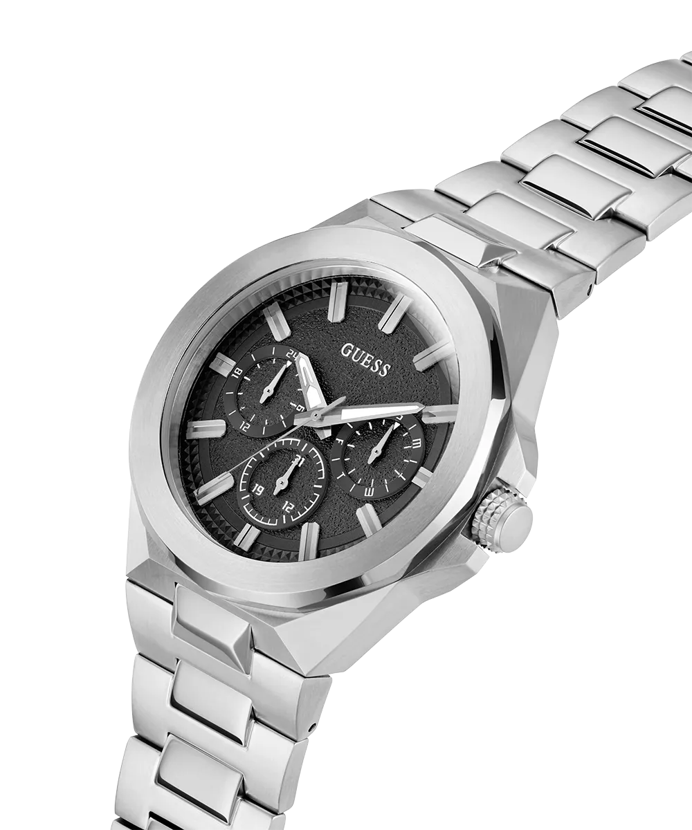 GUESS Mens Silver Tone Multi-function Watch