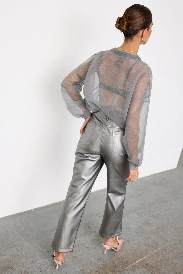 Gunmetal Vegan Leather Trousers