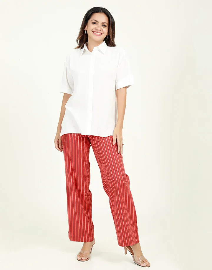 High Waisted Linen Pant in Stripes