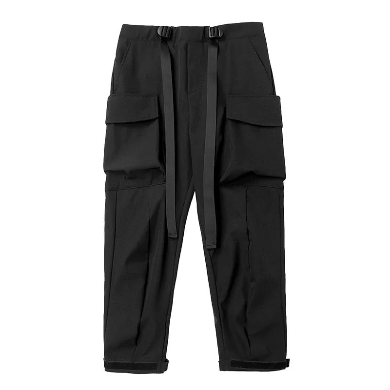 Hip Hop Men Cargo Pants 2022 Autumn Ribbons Casual Loose Joggers Trousers Elastic Waist Fahsion Pant