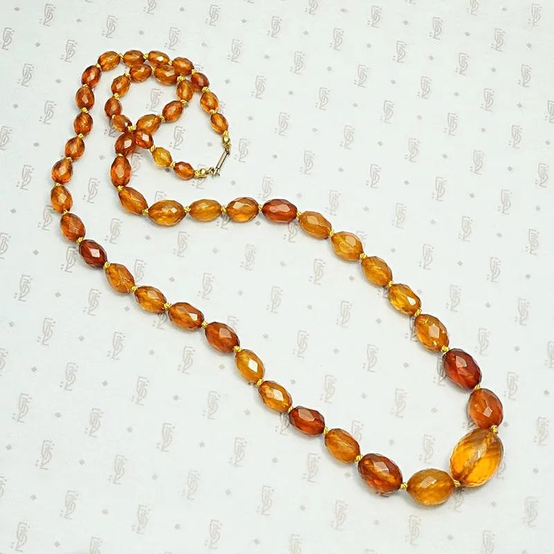 Honey Colored Faceted Amber Bead Necklace