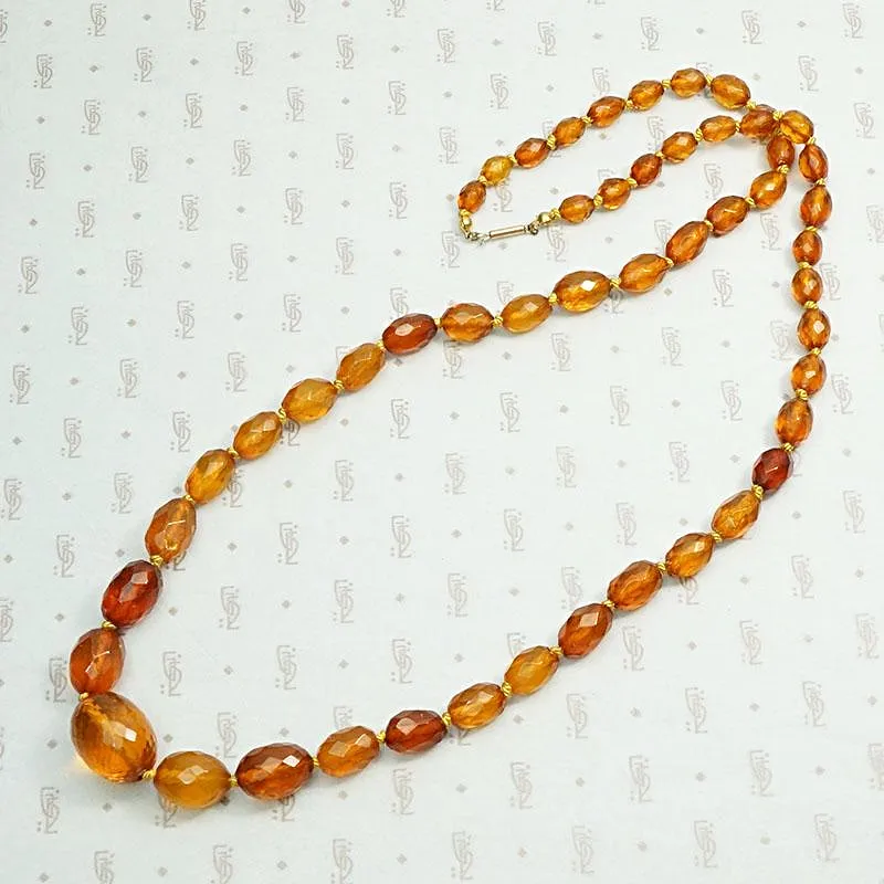 Honey Colored Faceted Amber Bead Necklace