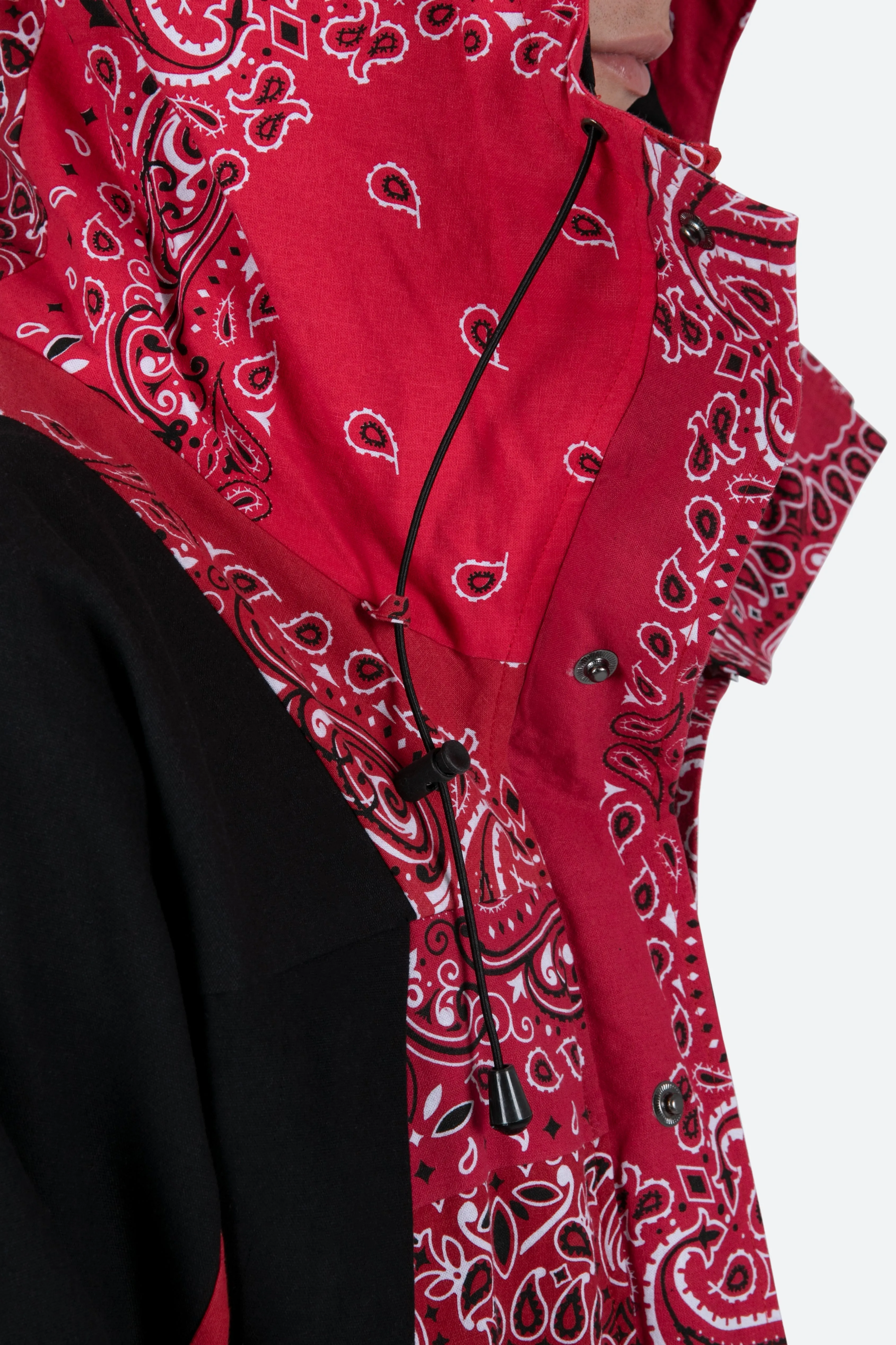 Red Hooded Jacket with Bandana Print Design