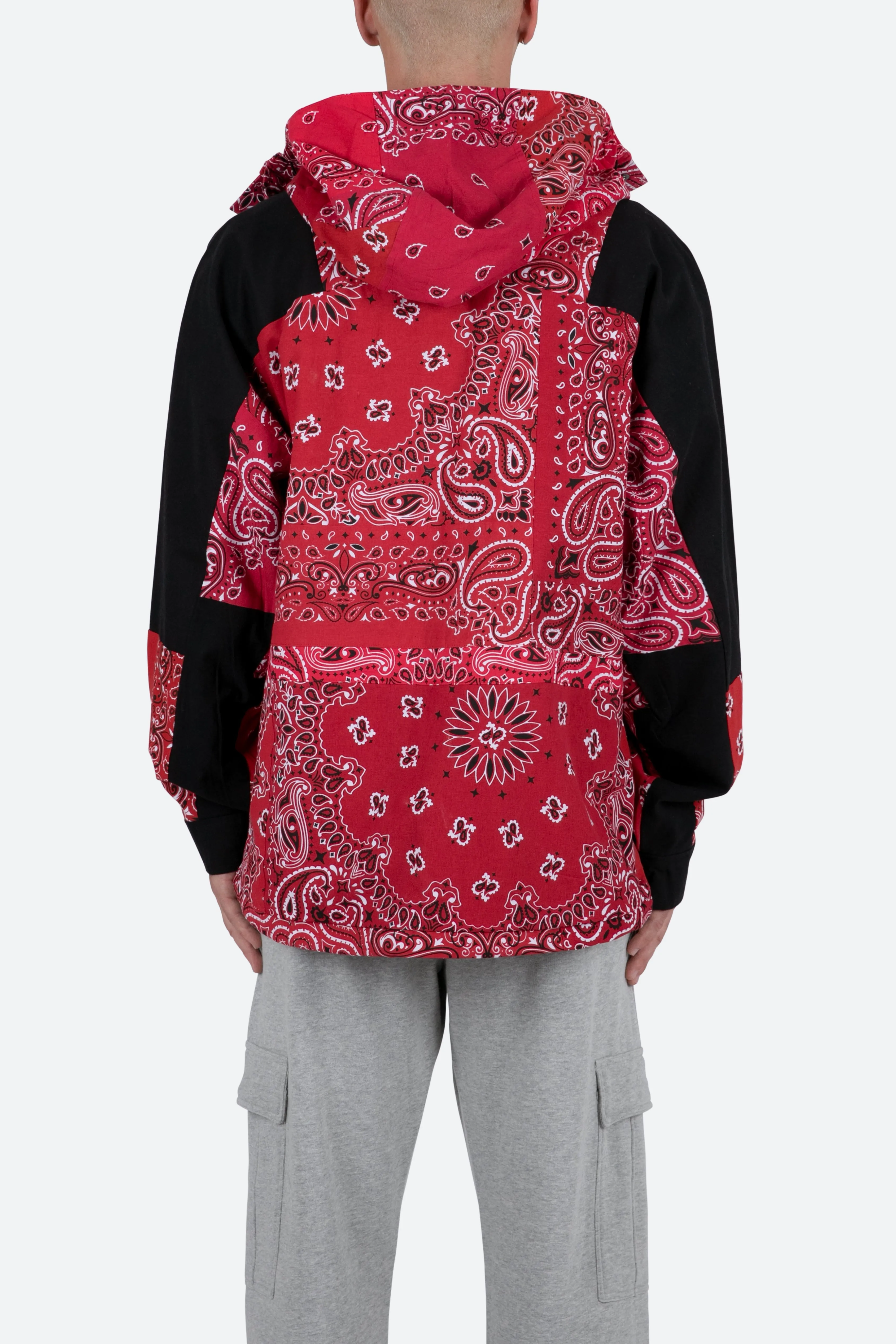 Red Hooded Jacket with Bandana Print Design