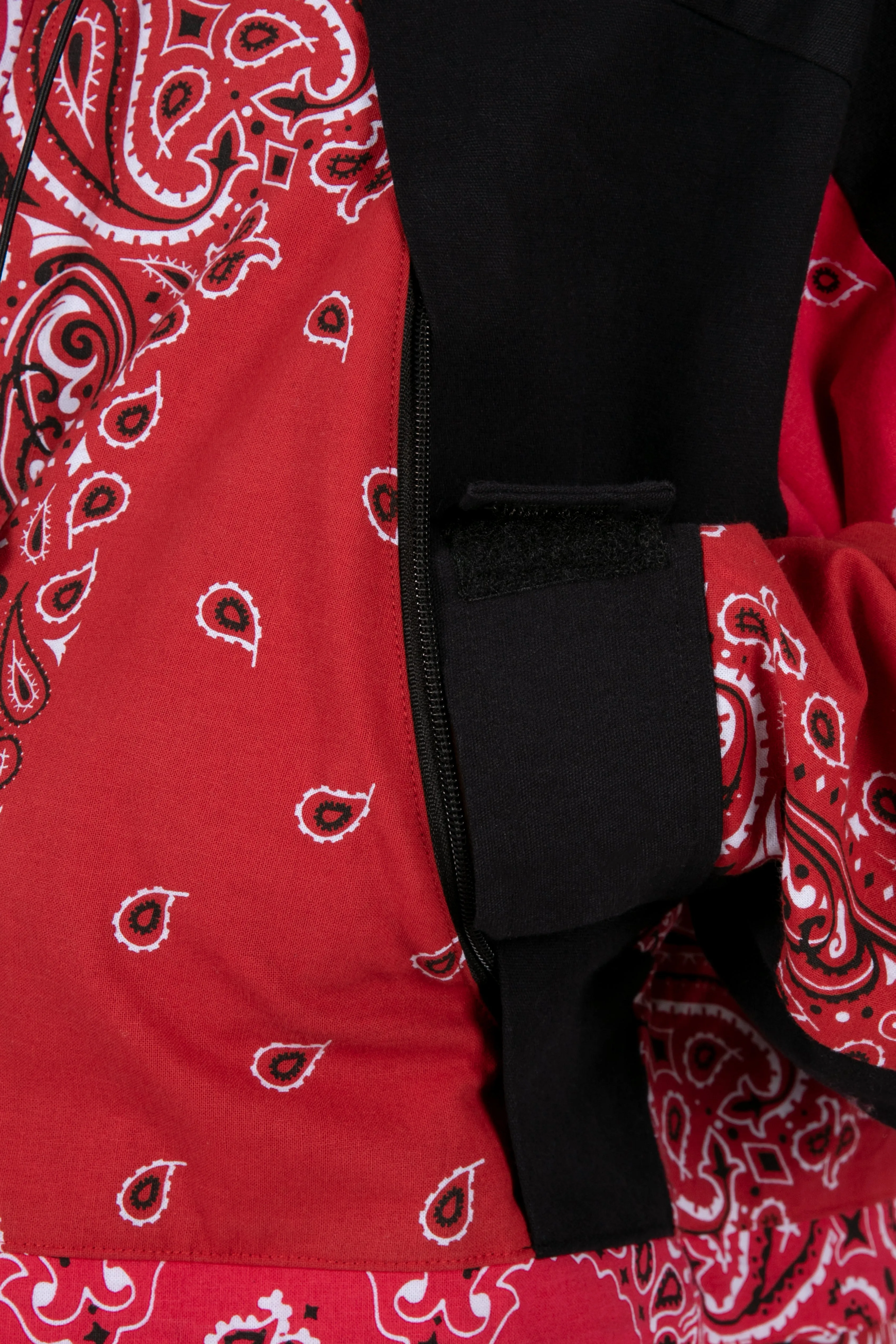 Red Hooded Jacket with Bandana Print Design