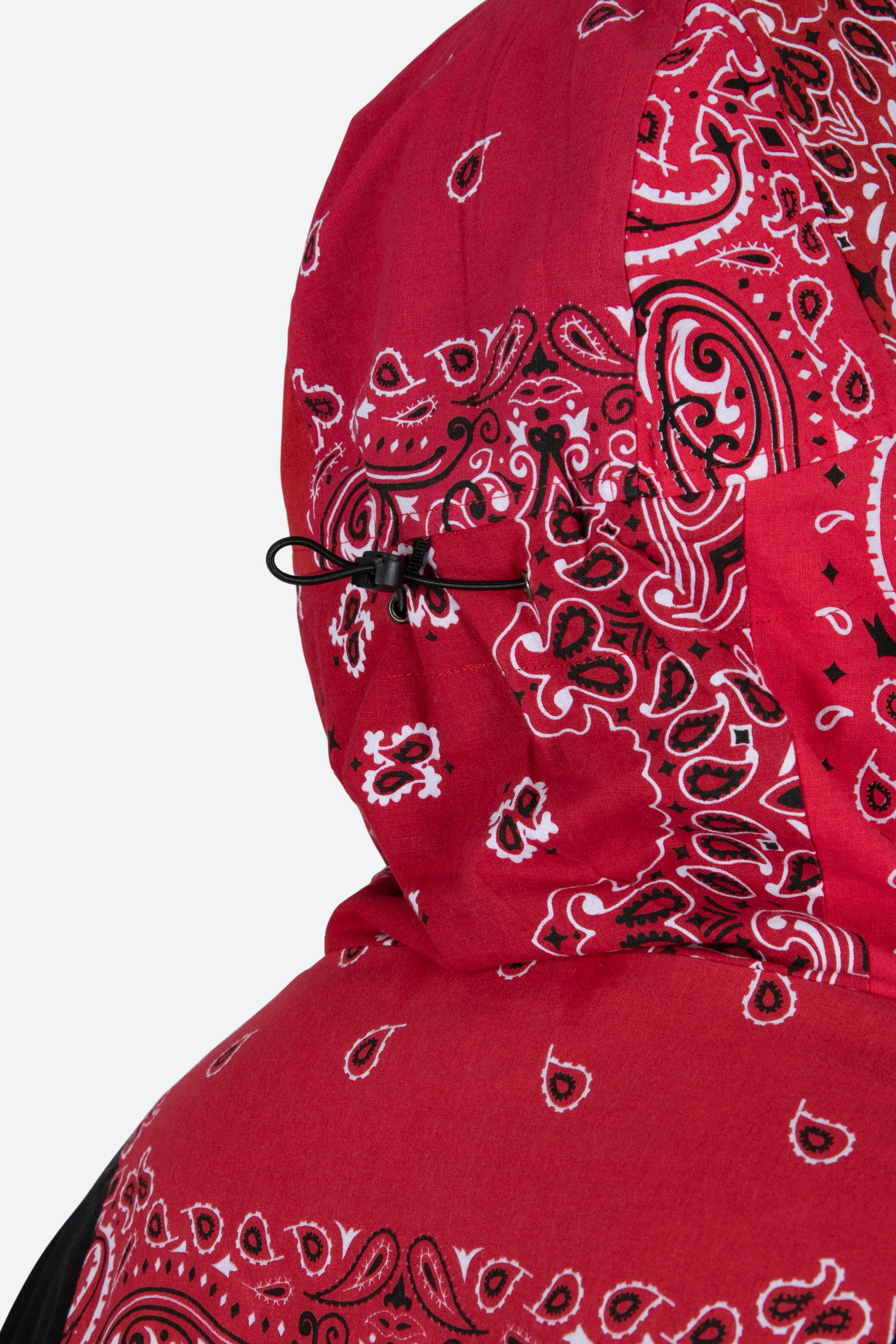 Red Hooded Jacket with Bandana Print Design