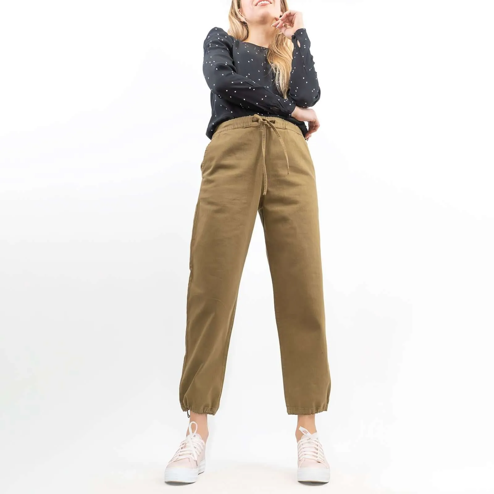 Hush Washed Khaki Green Crop Wide Leg Stretch Trousers with Pockets