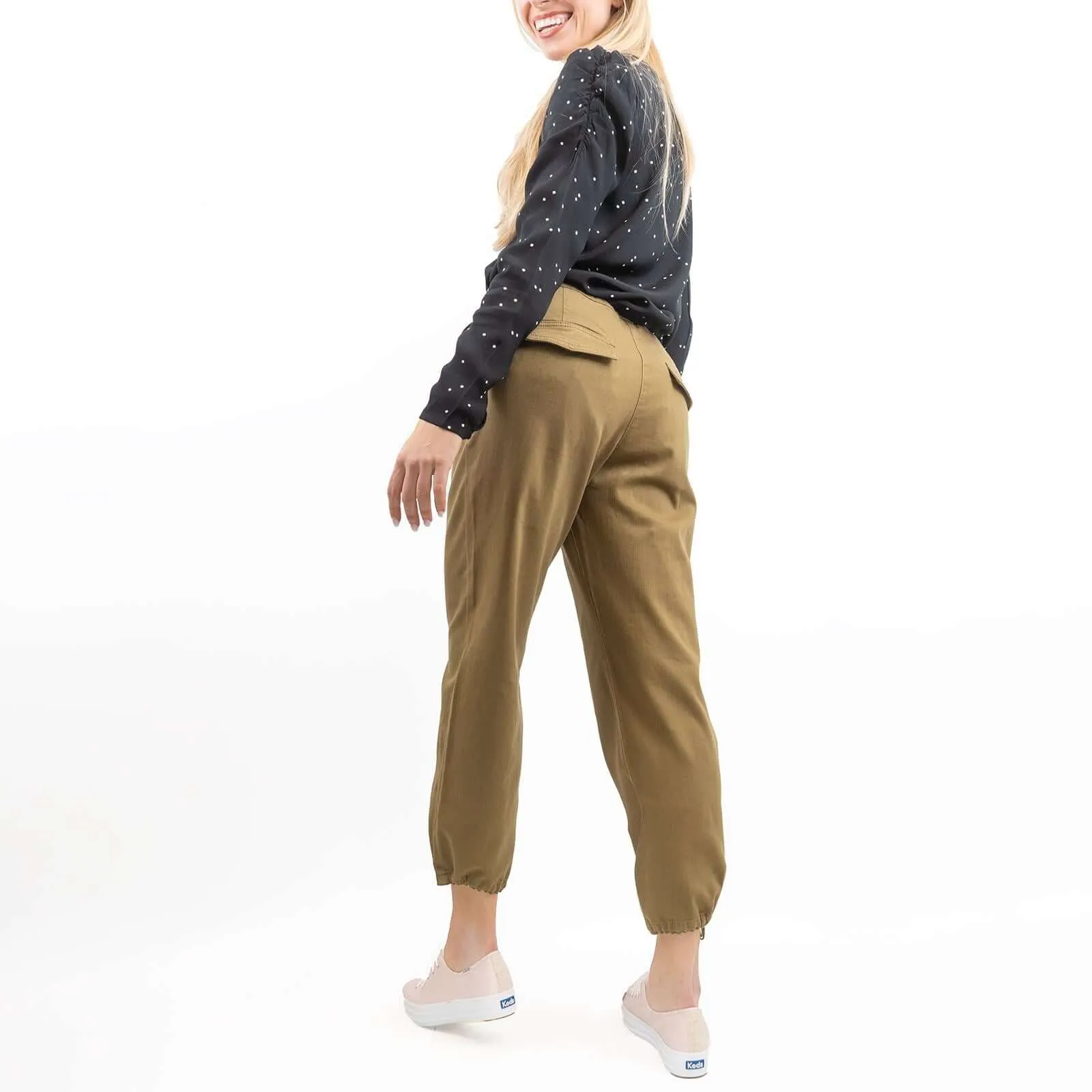 Hush Washed Khaki Green Crop Wide Leg Stretch Trousers with Pockets