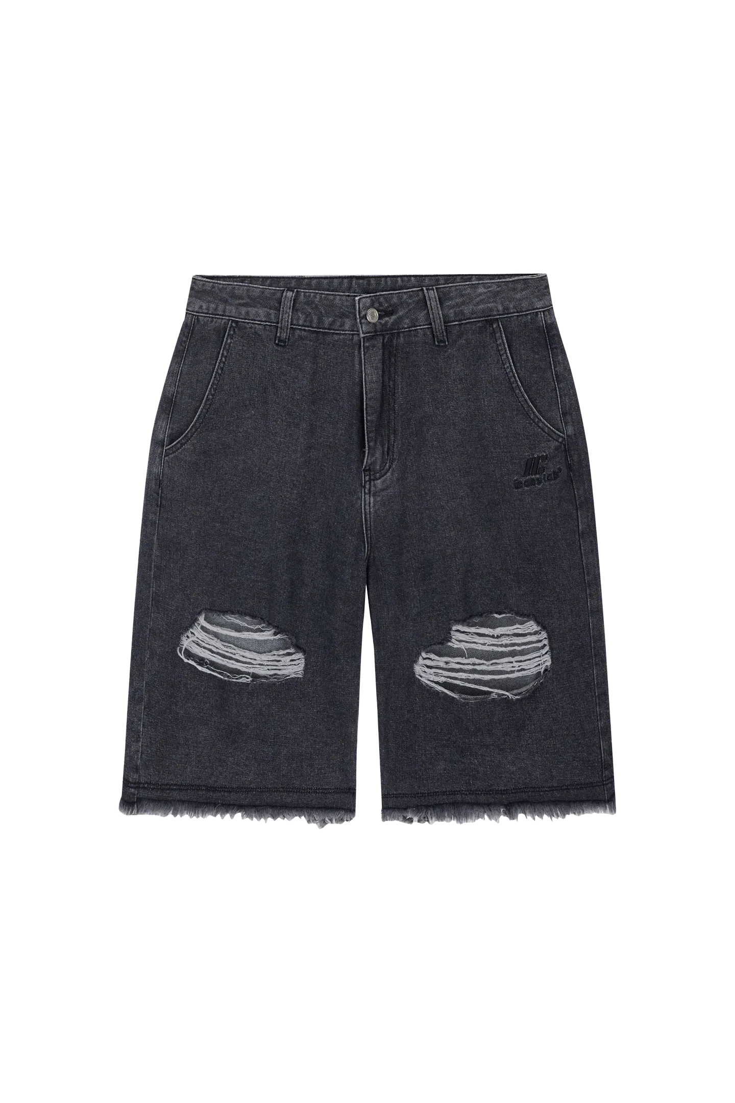 ICS Washed Distressed Raw-edge Denim Shorts