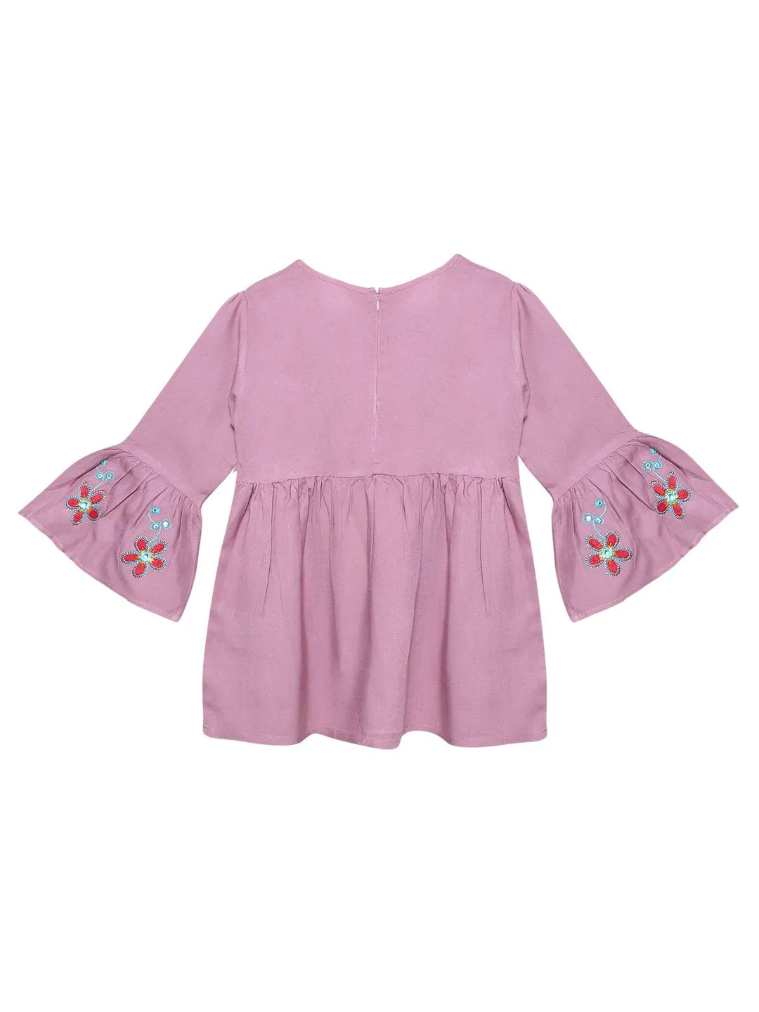 Ishin Girls Viscose Rayon Purple Embroidered Top