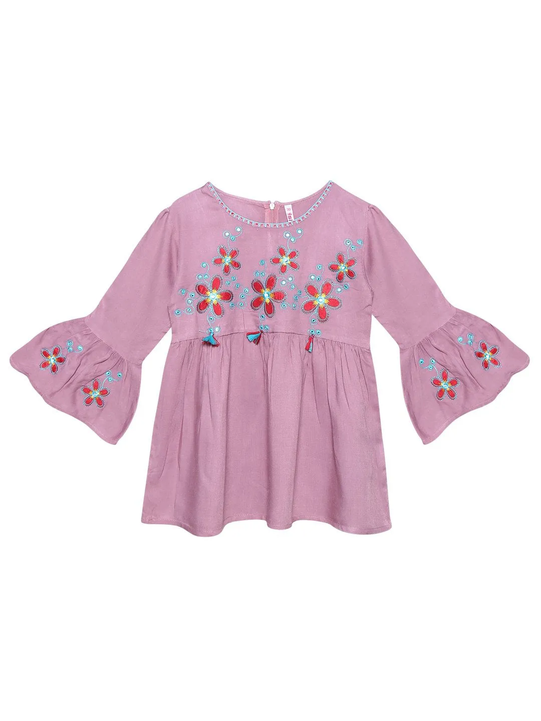 Ishin Girls Viscose Rayon Purple Embroidered Top