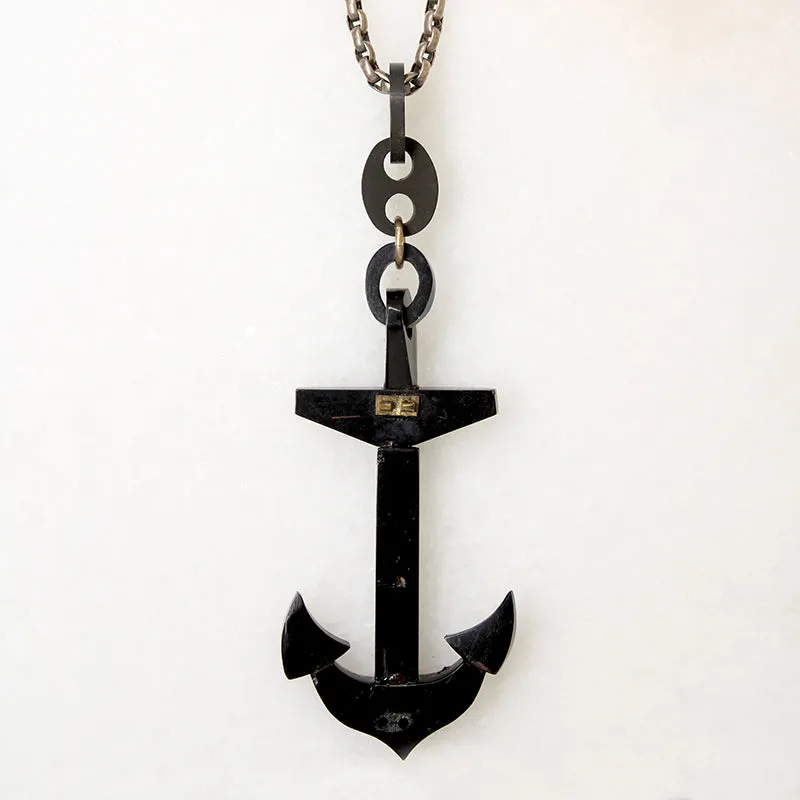 Jet Anchor on Sterling & Gun Metal Chain by Ancient Influences