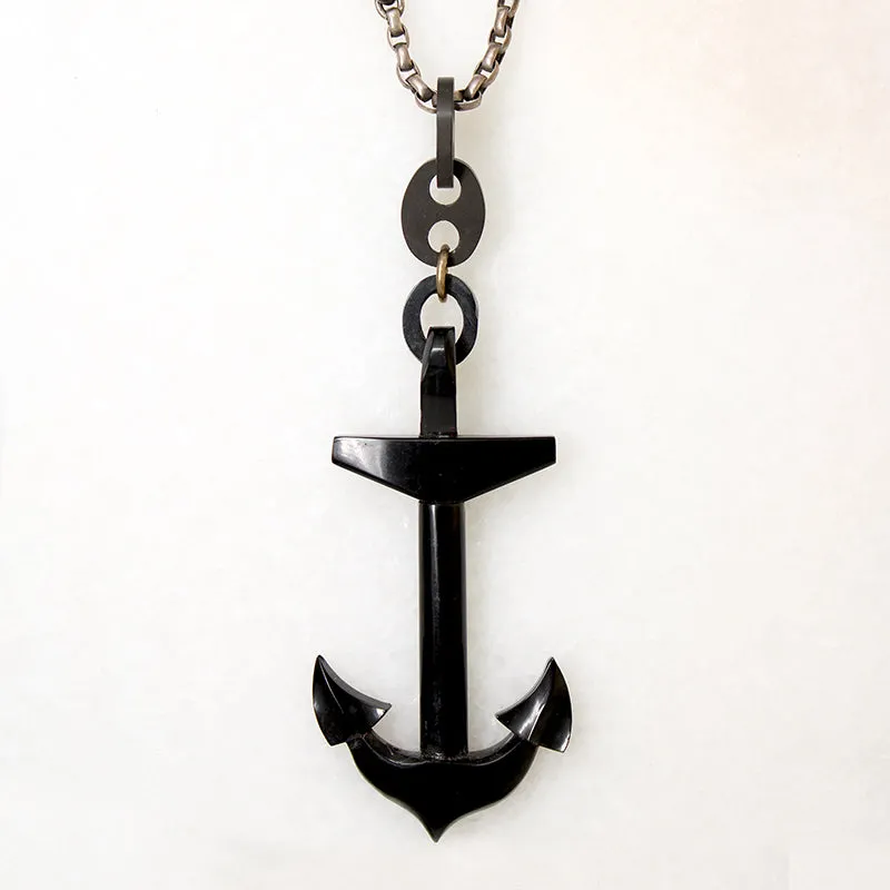 Jet Anchor on Sterling & Gun Metal Chain by Ancient Influences