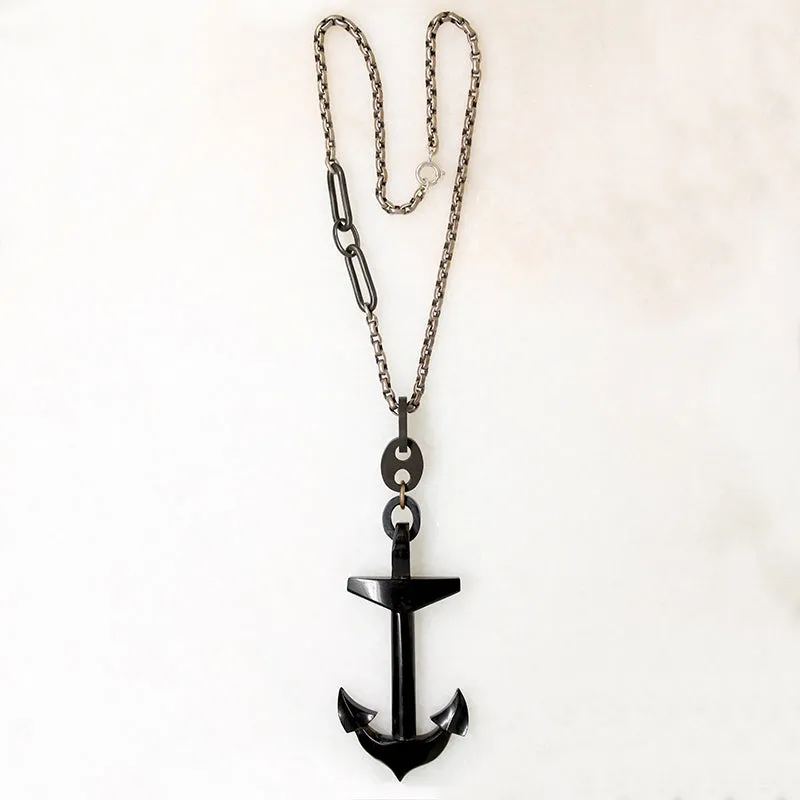 Jet Anchor on Sterling & Gun Metal Chain by Ancient Influences