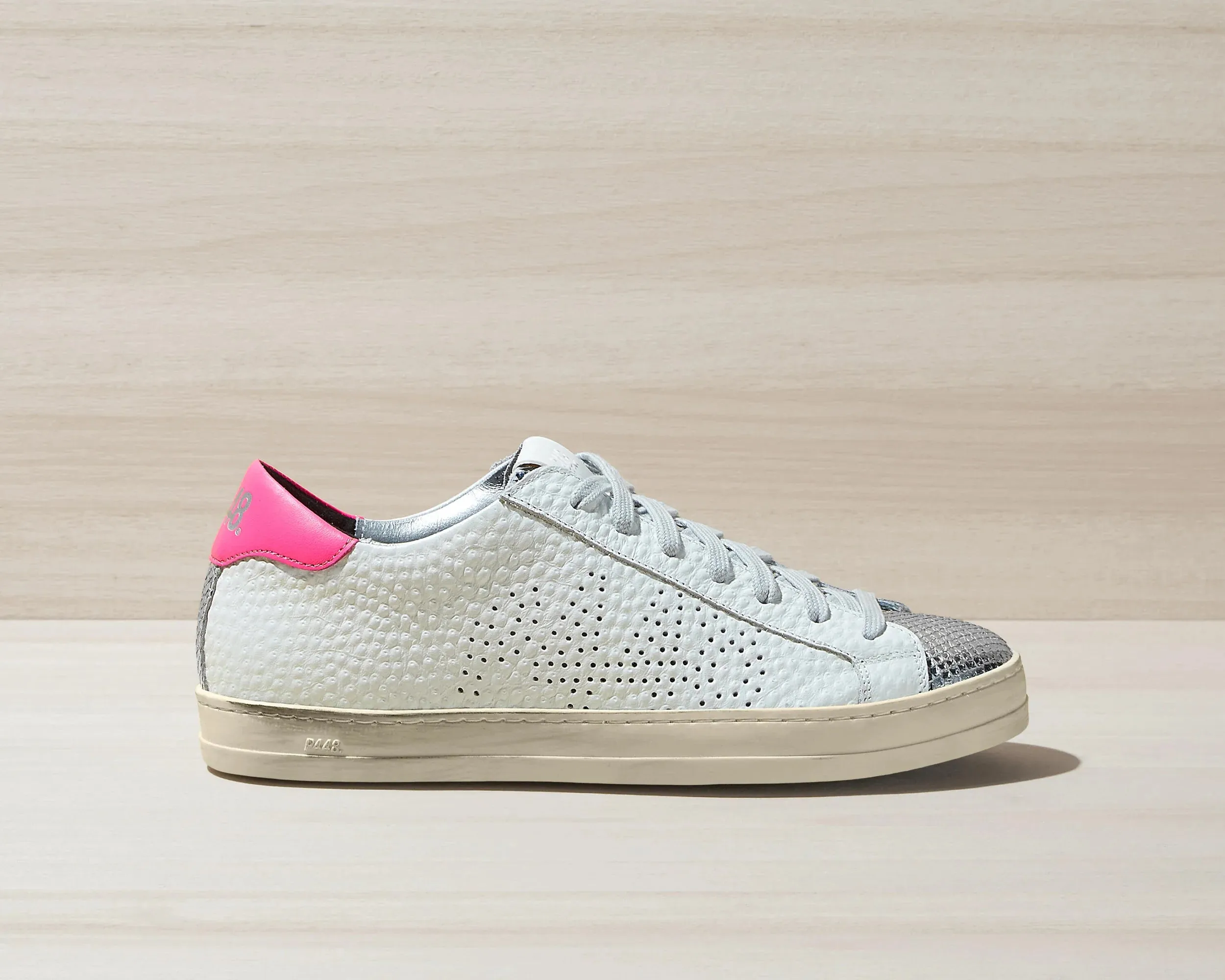 John Peakary Tumbled Leather Sneaker - White   Pink