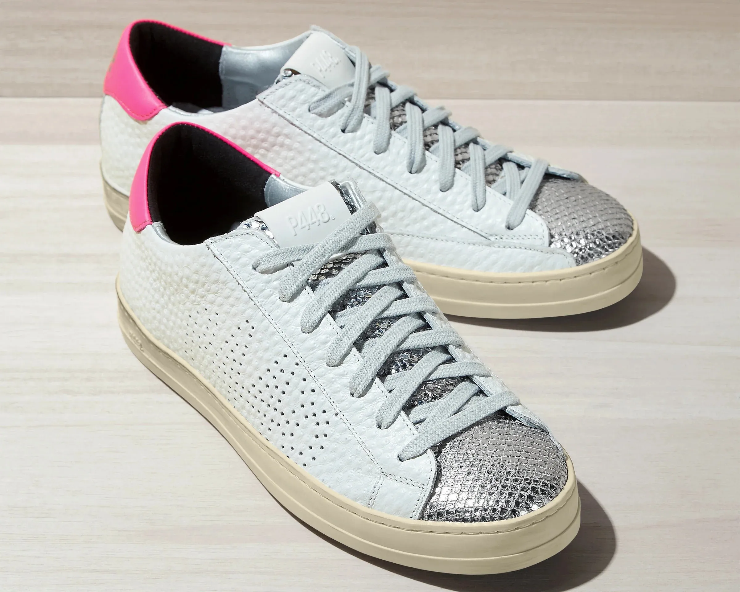 John Peakary Tumbled Leather Sneaker - White   Pink