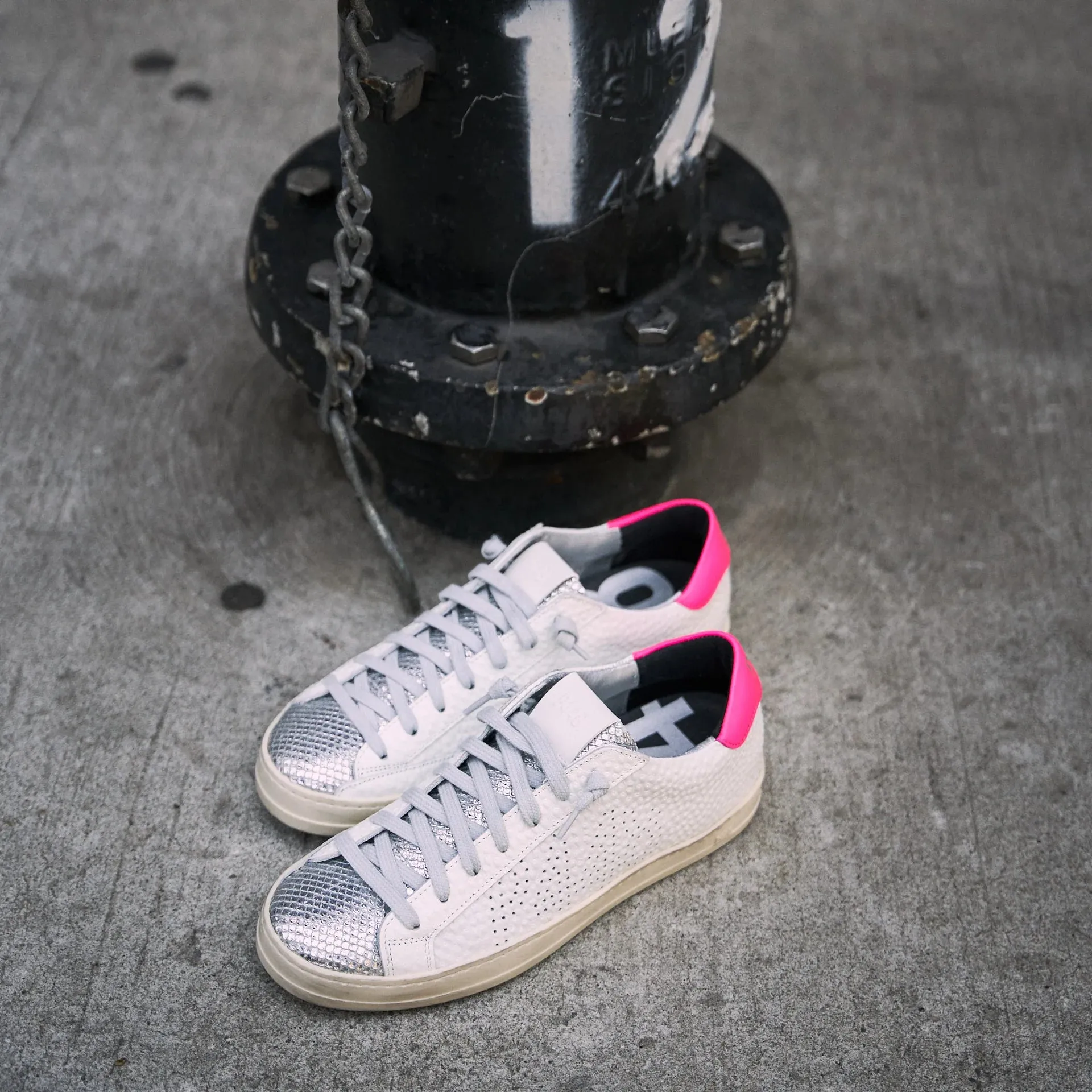 John Peakary Tumbled Leather Sneaker - White   Pink