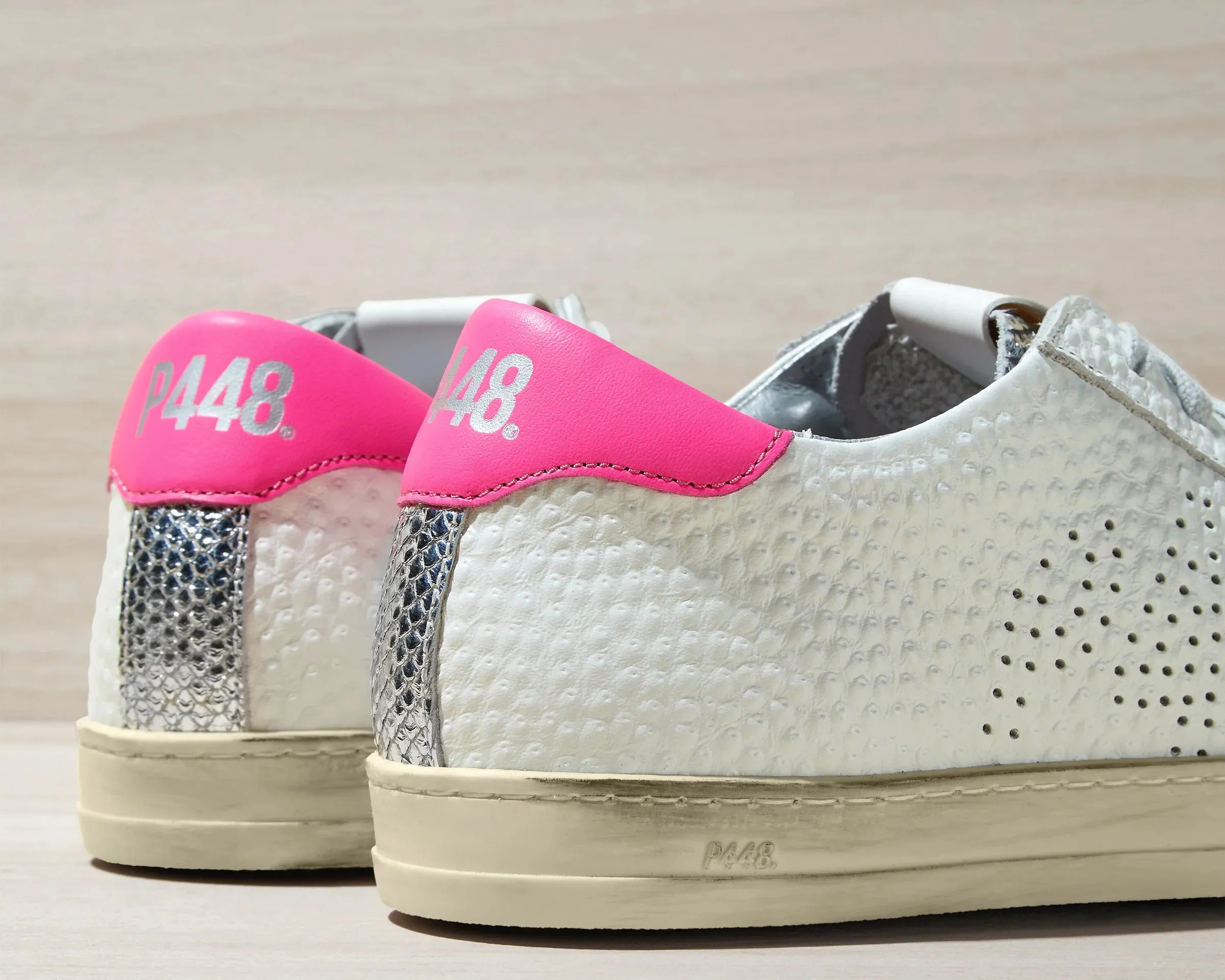 John Peakary Tumbled Leather Sneaker - White   Pink