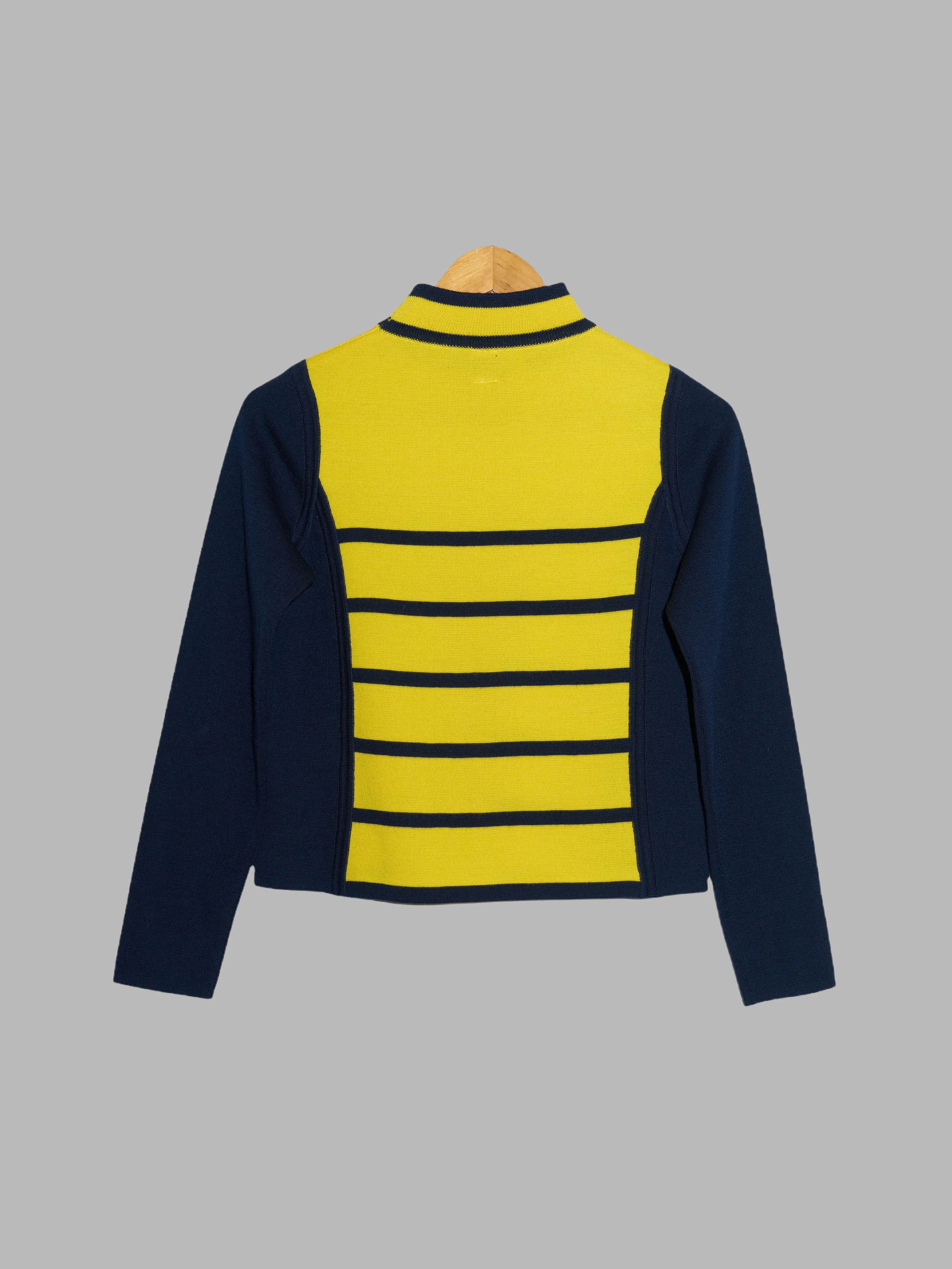 Junko Shimada Part 2 yellow and navy wool stripe mock neck sweater - M S