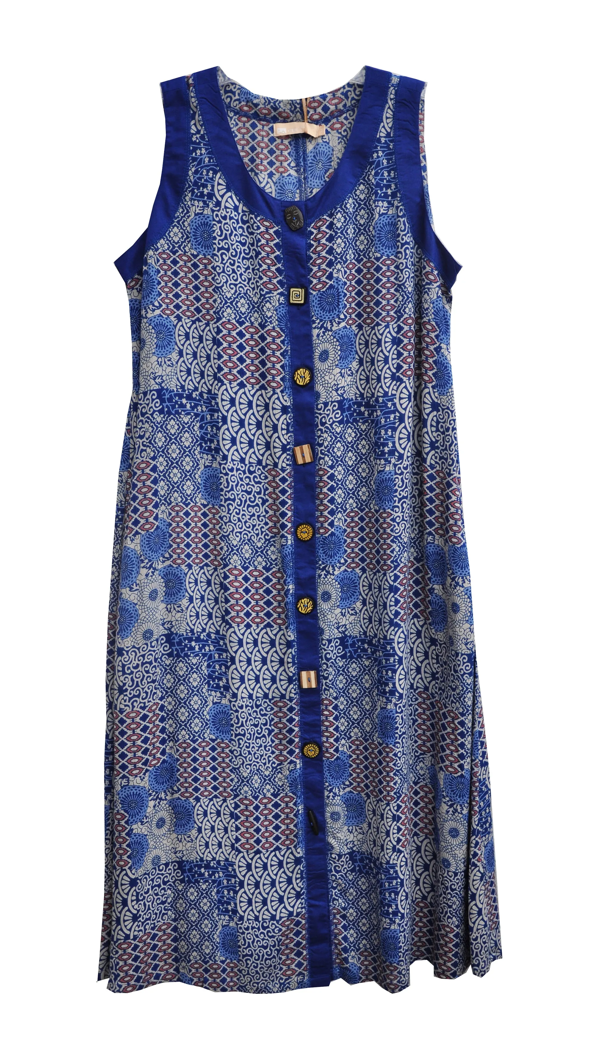 La Cera Blue Patchwork Plus Size Sleeveless Dress