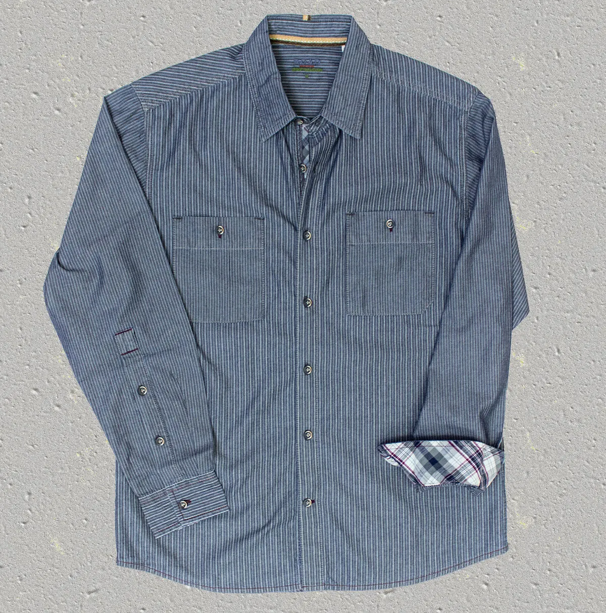 LANGDON | 100% Cotton Indigo Stripe Long Sleeve Shirt