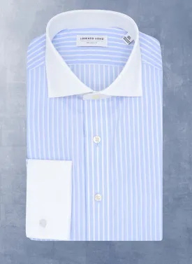 Liam in Blue Wide Stripe Shirt in White Collar & French Cuff