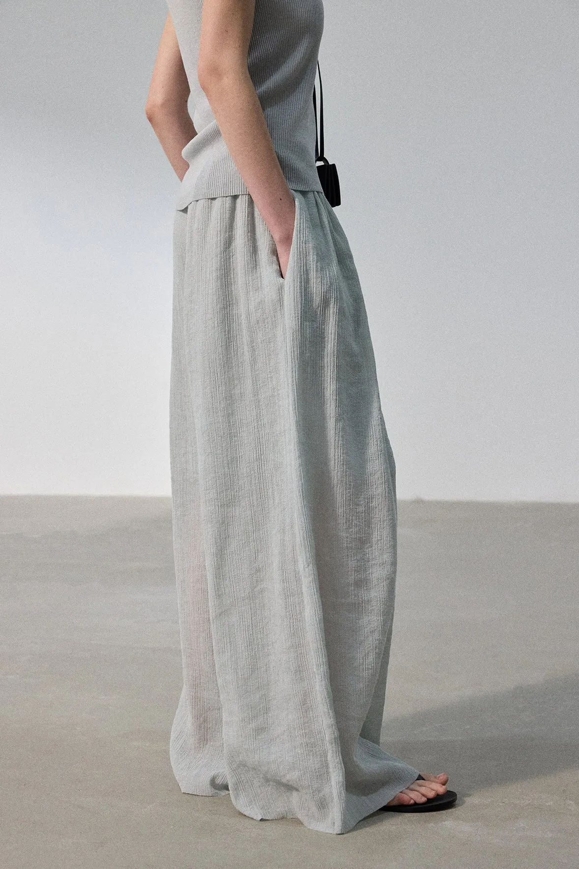 Lightweight textured wide leg casual pants | 3 color