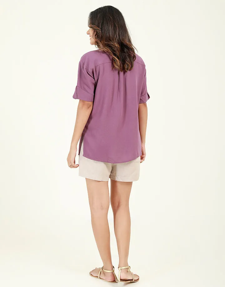 Linen Shirt with Tab Sleeves