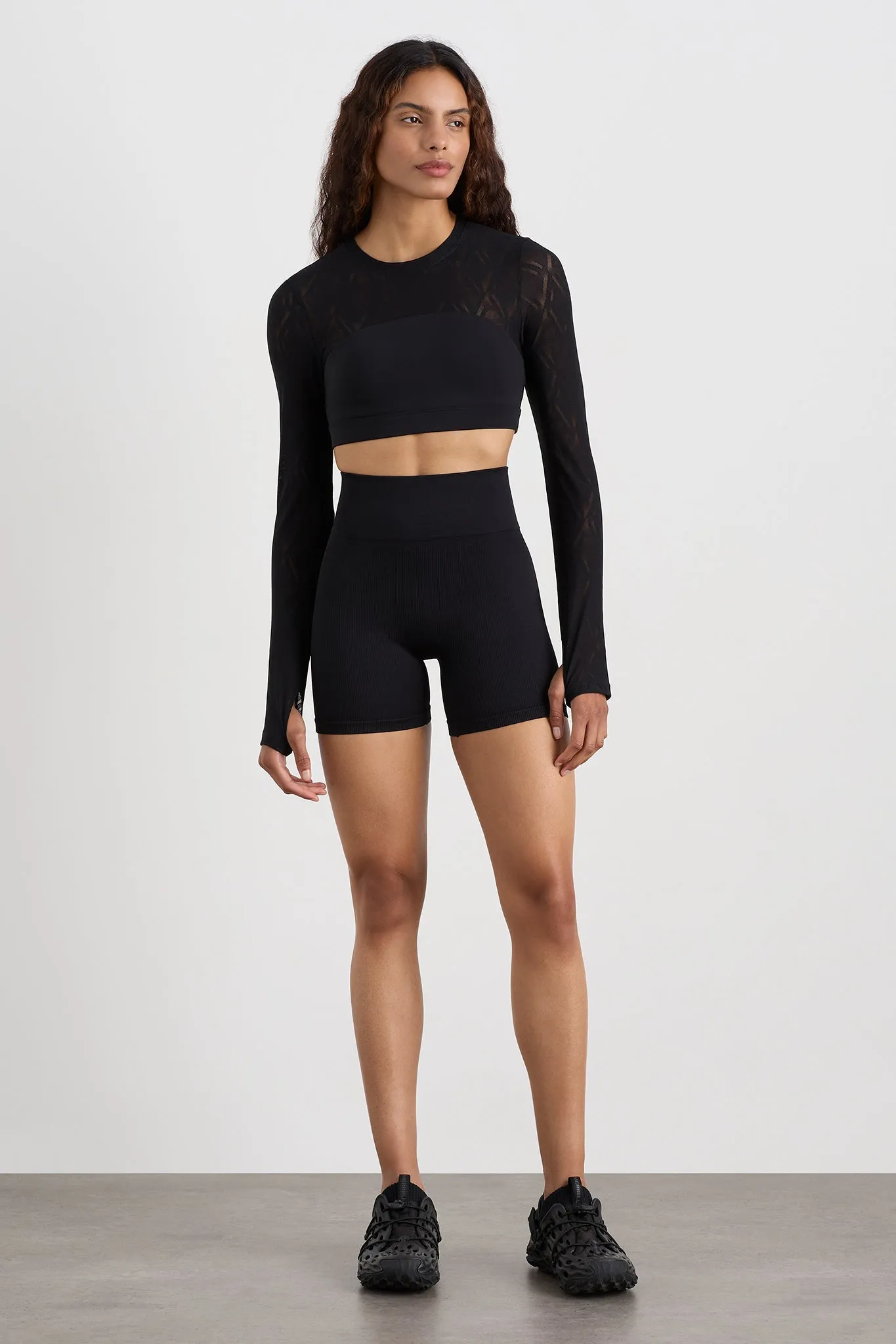 Long Sleeve Mesh Crop Top 356