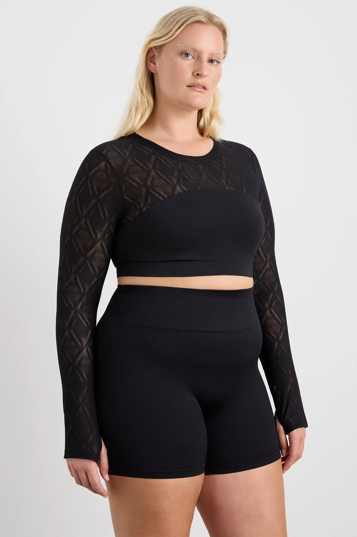 Long Sleeve Mesh Crop Top 356