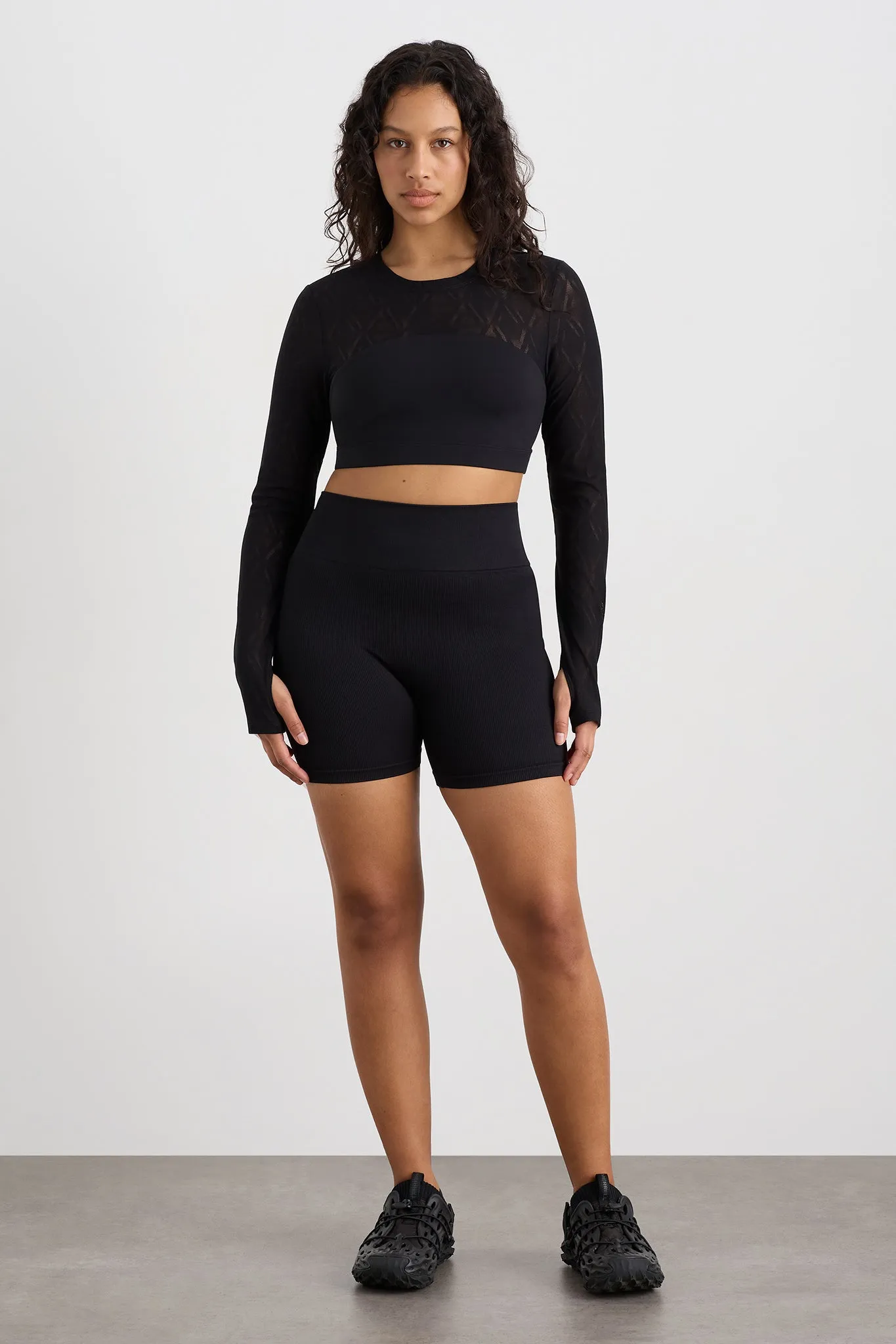 Long Sleeve Mesh Crop Top 356