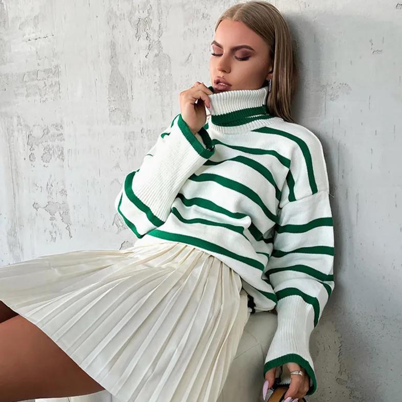 Long Sleeve Striped Knitted Oversized Sweater