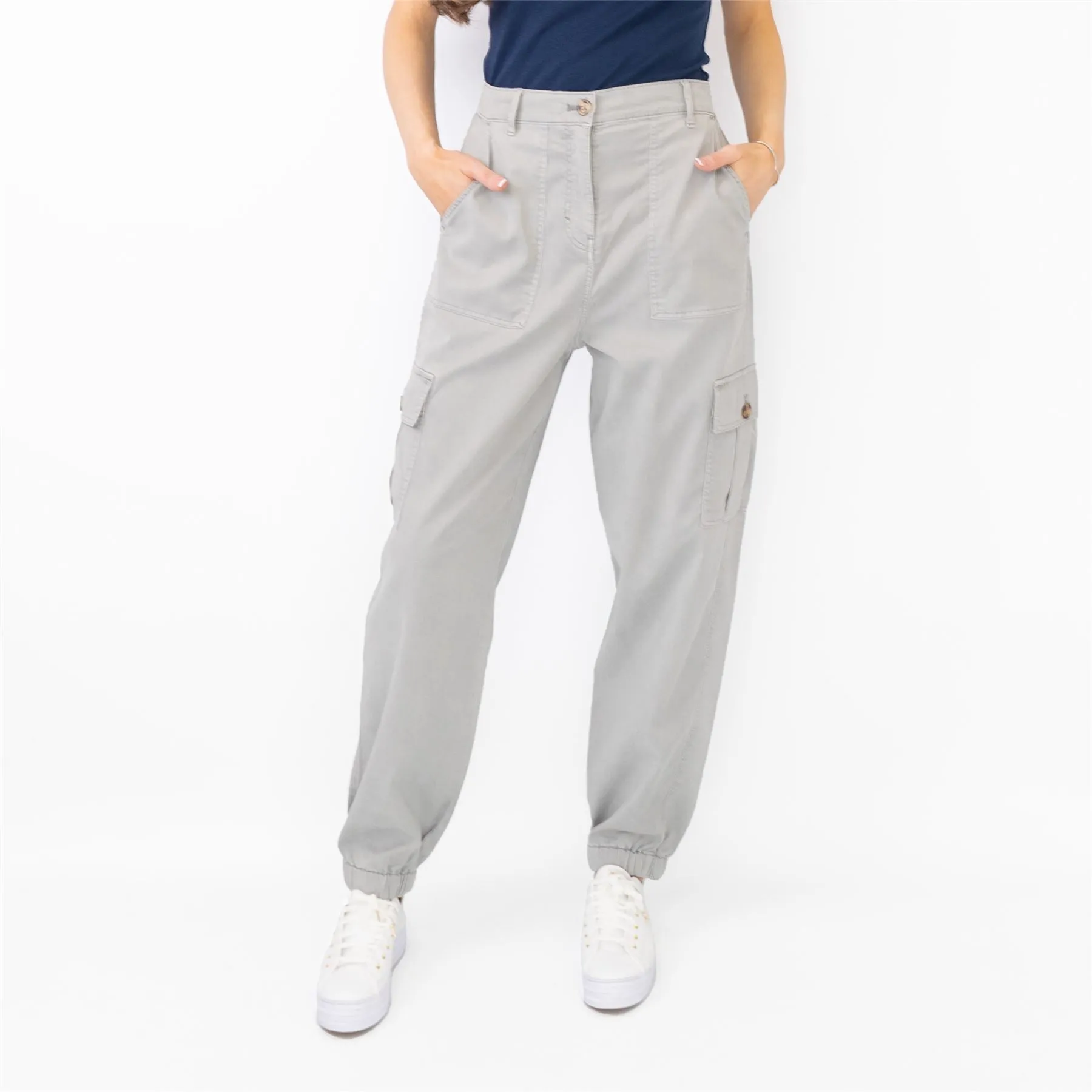 M&S Autograph Grey Cotton Blend Stretch Cargo Trousers