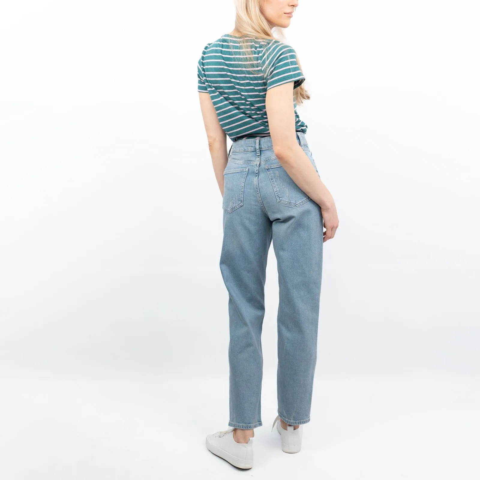 M&S Boyfriend Style Blue Denim High Waist Ripped Jeans