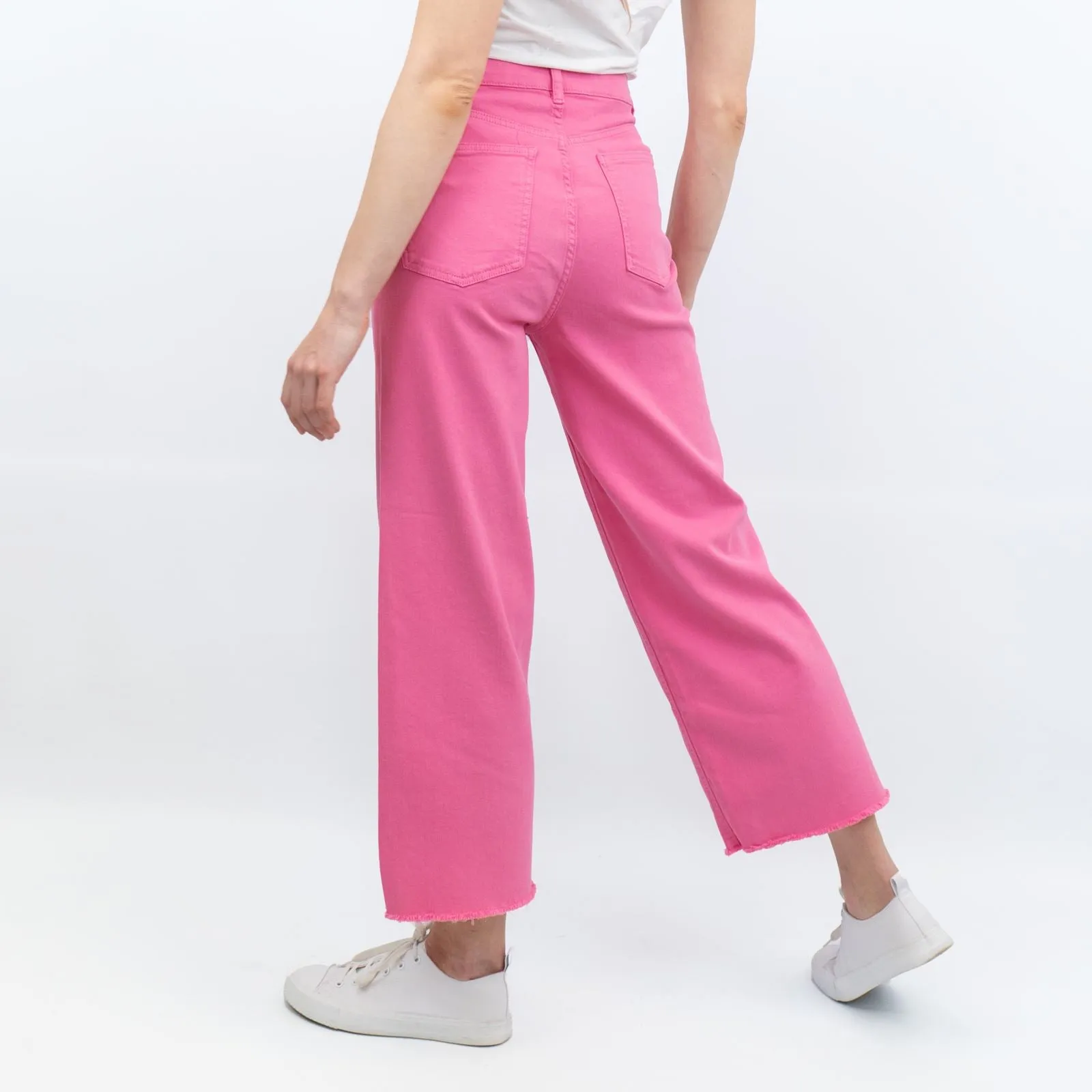 M&S High Waisted Crop Wide Leg Pink Denim Jeans