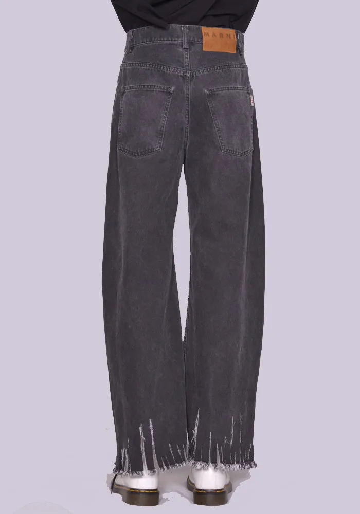 MARNI PUJU0060Y1 RIPPED HEM TROUSERS WASHED BLACK