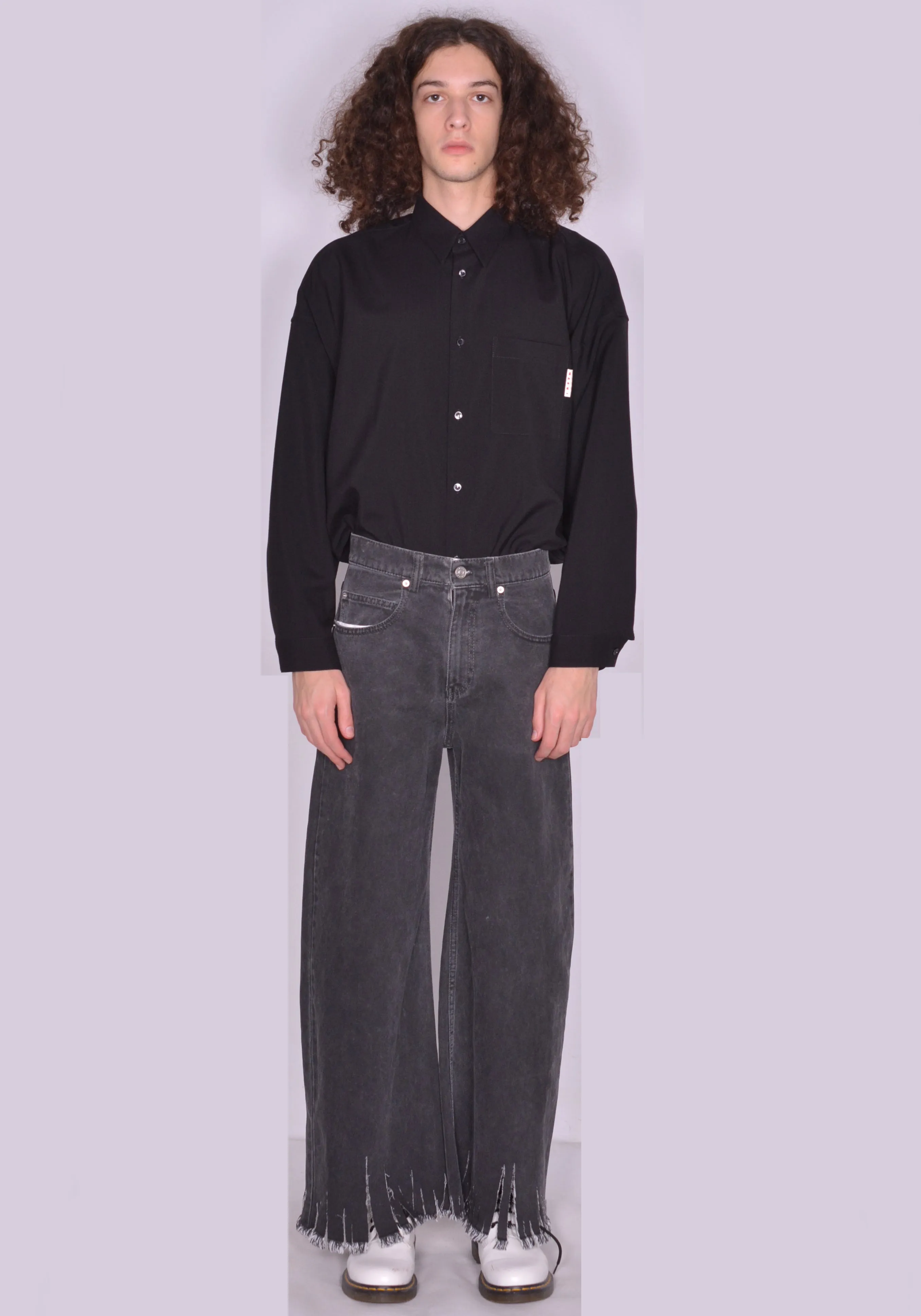 MARNI PUJU0060Y1 RIPPED HEM TROUSERS WASHED BLACK