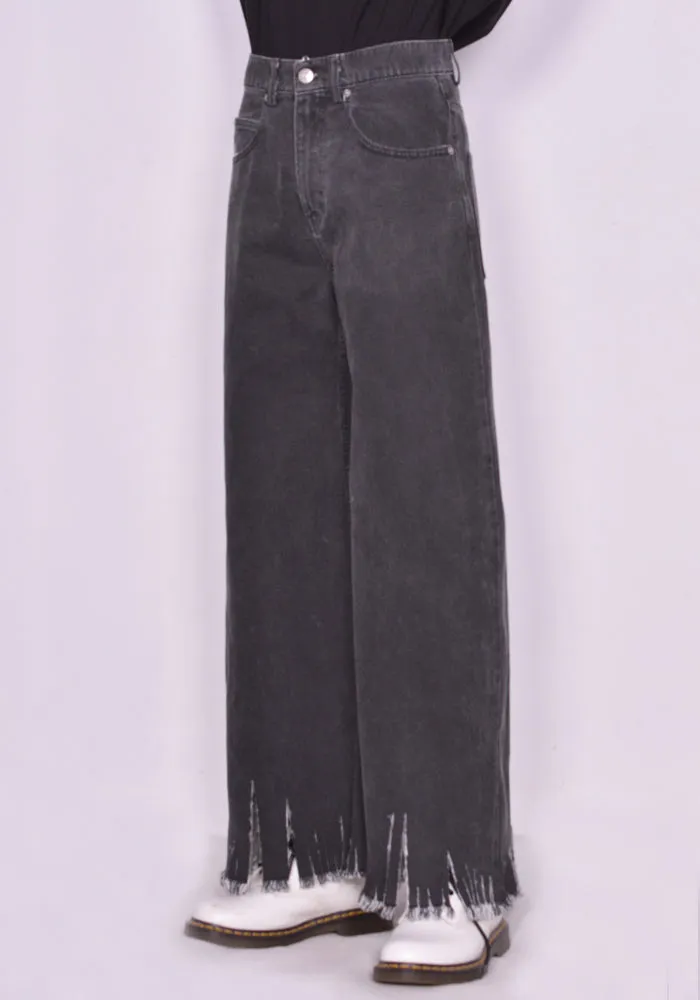 MARNI PUJU0060Y1 RIPPED HEM TROUSERS WASHED BLACK