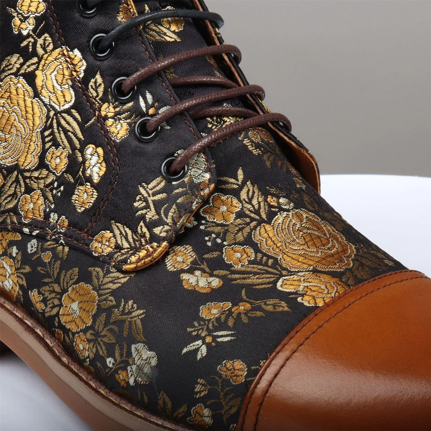 Men's Boot Oxford Brogue Floral Print Lace Up Leather Ankle Boots