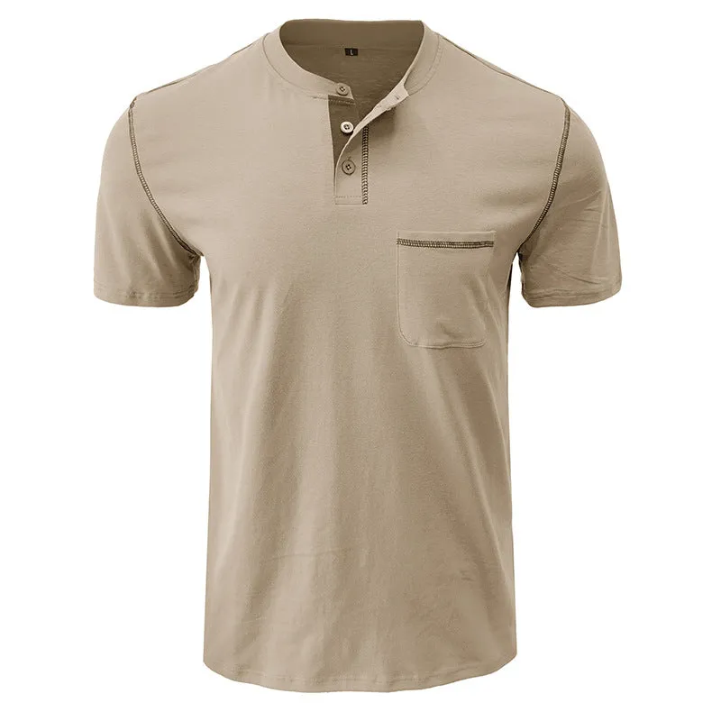 Men's Casual Slim Fit Button Henley Shirt with Pocket