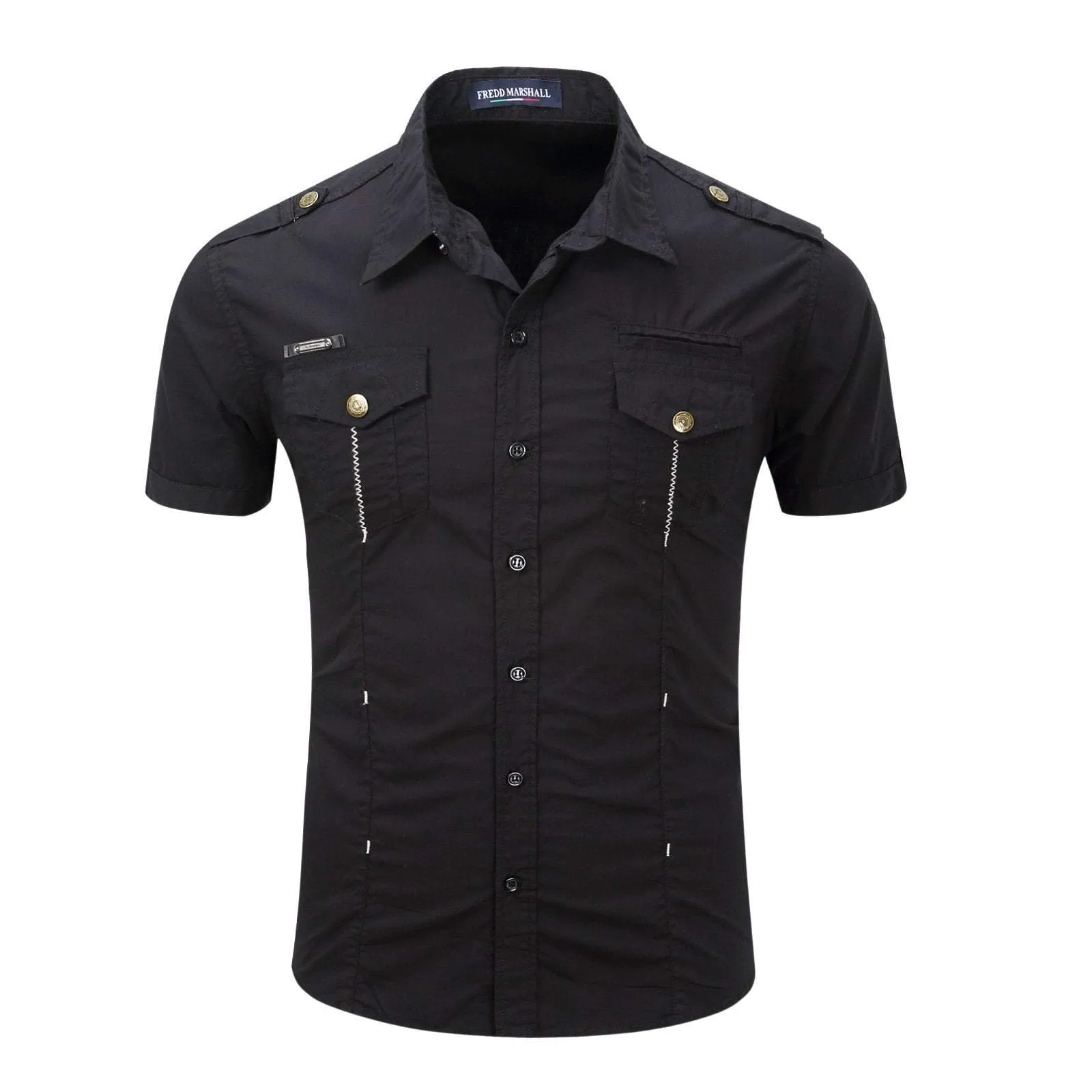 Men's Casual Slim Fitted Cotton Cargo Short Sleeve Shirt