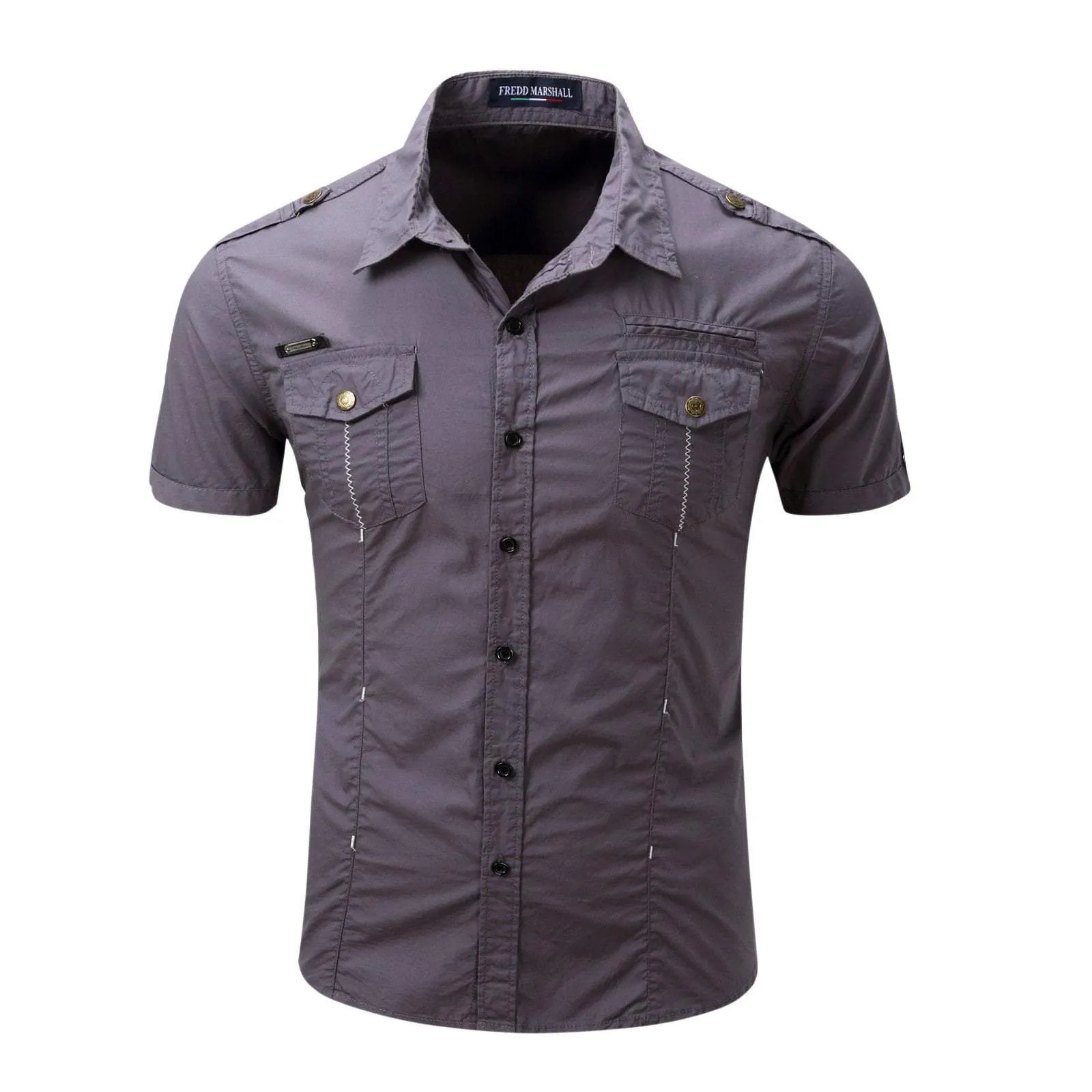 Men's Casual Slim Fitted Cotton Cargo Short Sleeve Shirt