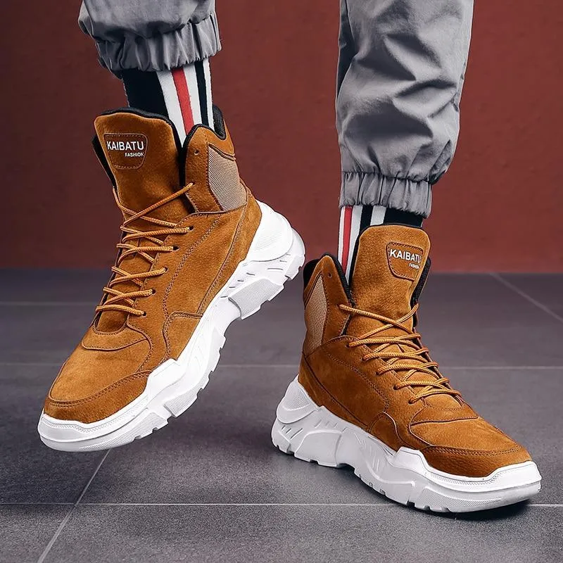 Men's Fall Winter Casual Mens Ankle Boots Suedes Platform Men's High Sole